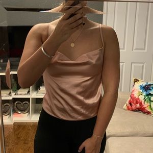 NastyGal Trendy Satin Pink Cowl Neck Top